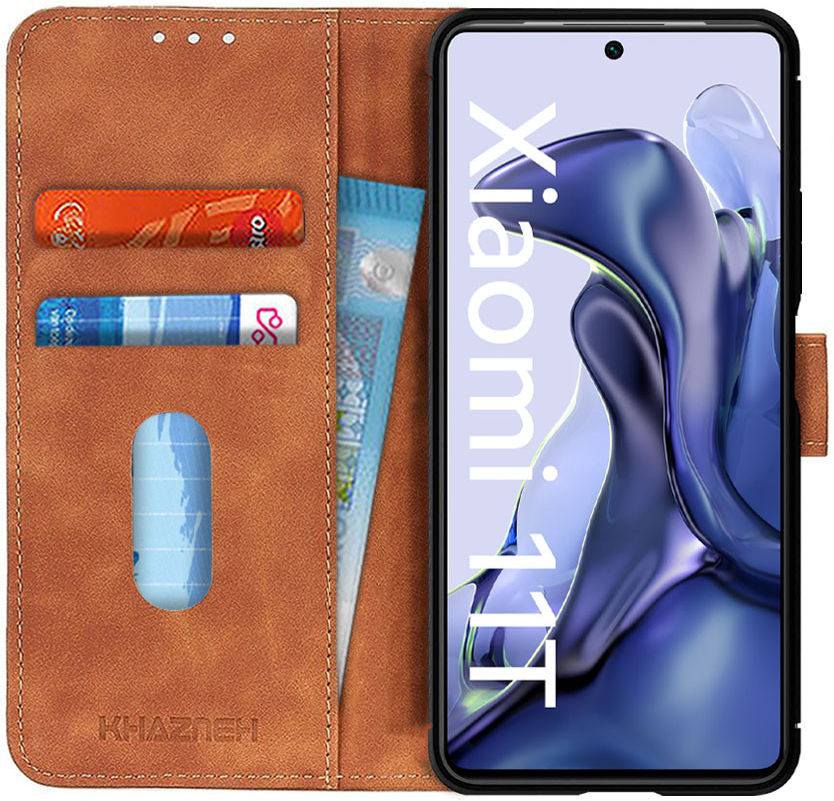 KHAZNEH Xiaomi 11T Pro / 11T Hoesje Vintage Wallet Book Case Bruin afbeelding 1