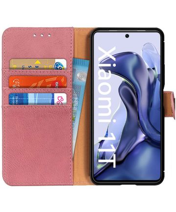 KHAZNEH Xiaomi 11T/11T Pro Hoesje Portemonnee Bookcase Kunstleer Roze Hoesjes