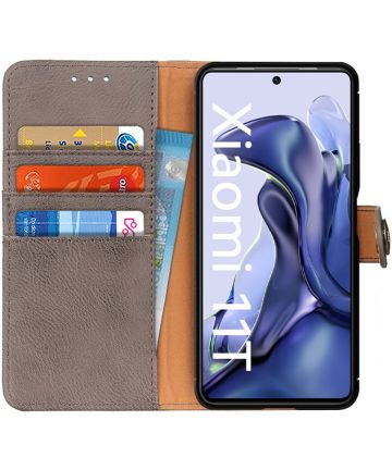 KHAZNEH Xiaomi 11T/11T Pro Hoesje Portemonnee Bookcase Kunstleer Grijs Hoesjes