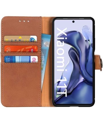 KHAZNEH Xiaomi 11T/11T Pro Hoesje Portemonnee Bookcase Kunstleer Bruin Hoesjes