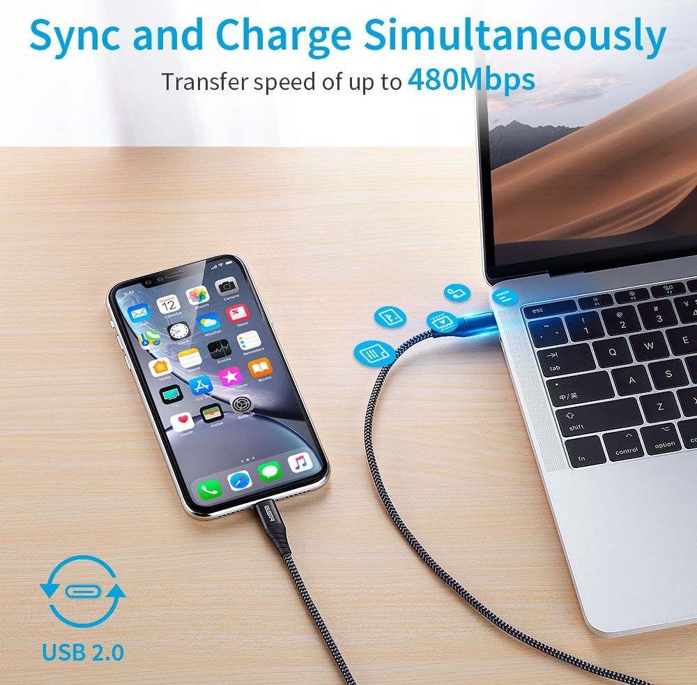 ESR USB-C naar Apple Lightning Kabel MFi 2M Zwart afbeelding 6