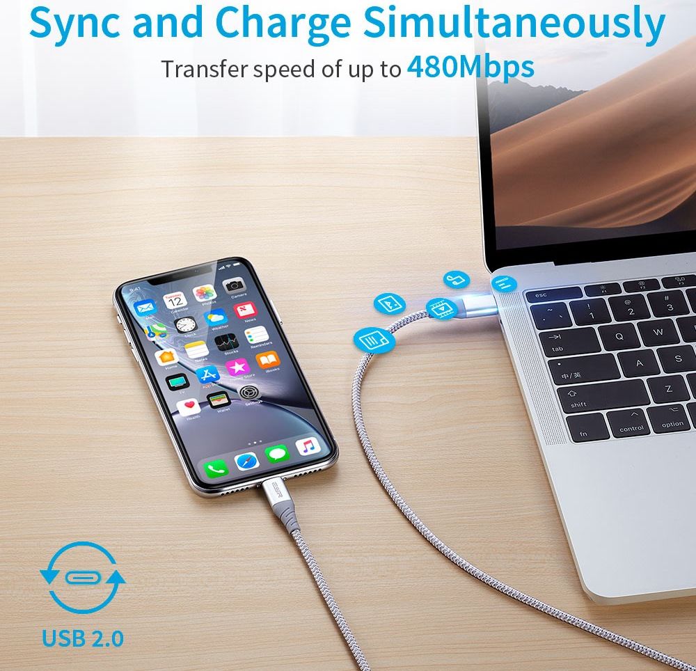 ESR USB-C naar Apple Lightning Snellaad Kabel MFi 1M Wit afbeelding 9