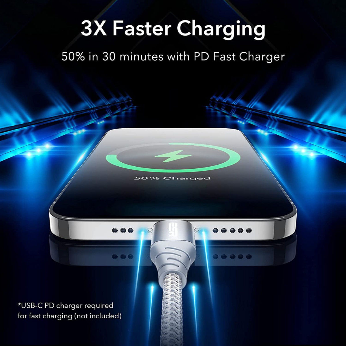 ESR USB-C naar Apple Lightning Snellaad Kabel MFi 1M Wit afbeelding 5
