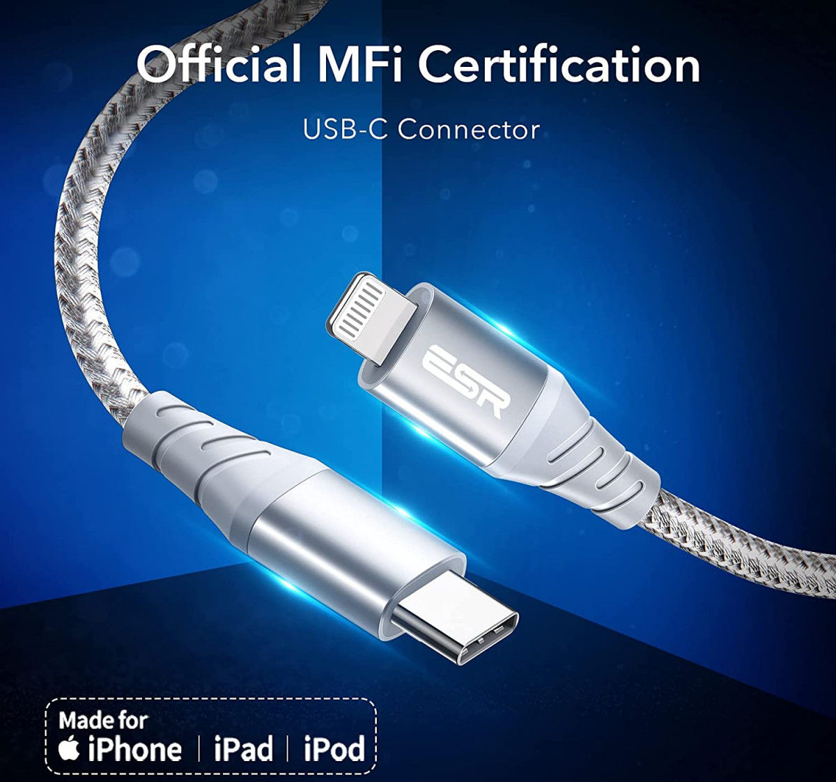 ESR USB-C naar Apple Lightning Snellaad Kabel MFi 1M Wit afbeelding 7