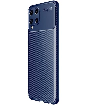 Samsung Galaxy M22/A22 4G Hoesje Siliconen Carbon TPU Back Cover Blauw Hoesjes