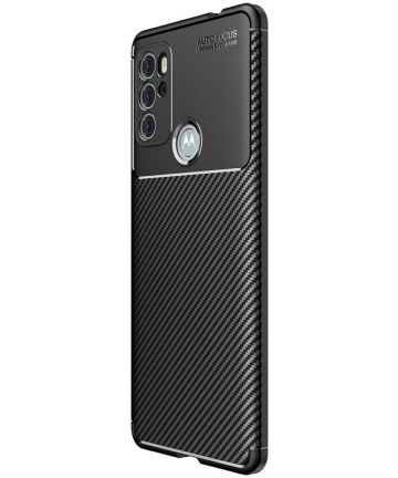 Motorola Moto G60S Hoesje Siliconen Carbon TPU Back Cover Zwart Hoesjes