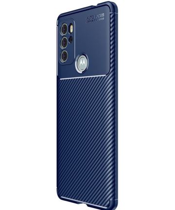 Motorola Moto G60S Hoesje Siliconen Carbon TPU Back Cover Blauw Hoesjes