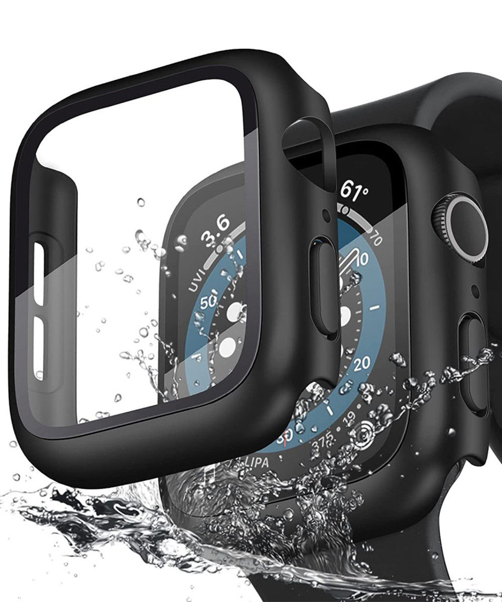Apple Watch 7/8 45MM Hoesje Plastic Bumper met Tempered Glass Zwart afbeelding 2