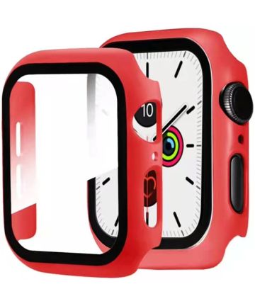 Apple Watch 7/8 45MM Hoesje Plastic Bumper met Tempered Glass Rood Screen Protectors