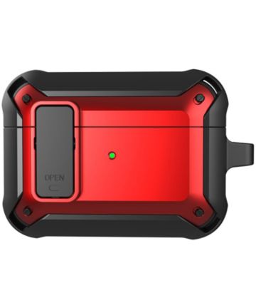 Apple AirPods 3 Hoesje Shockproof Cover met Karabijnhaak Zwart Rood Hoesjes