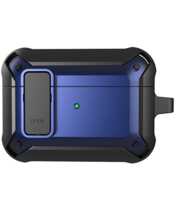 Apple AirPods 3 Hoesje Shockproof Cover met Karabijnhaak Zwart Blauw Hoesjes