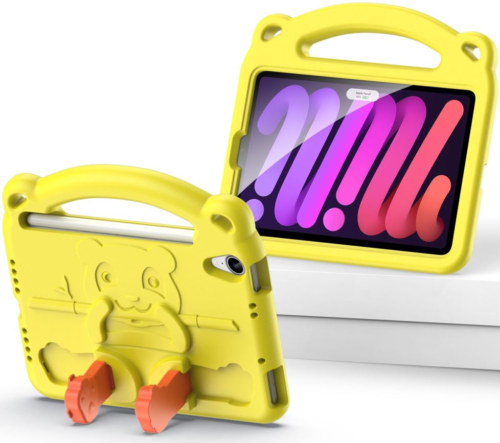 Dux Ducis Panda Apple iPad Mini 6 Kinder Tablethoes met Handvat Geel afbeelding 2