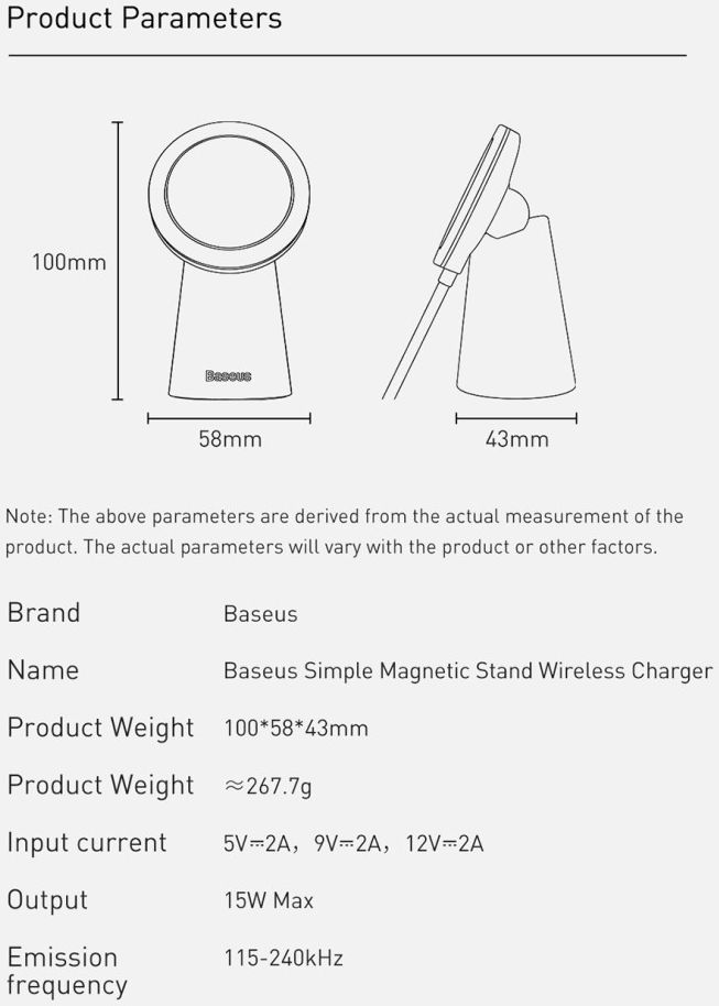 Baseus Simple 15W Draadloze Oplader voor Apple MagSafe met Stand Zwart afbeelding 26
