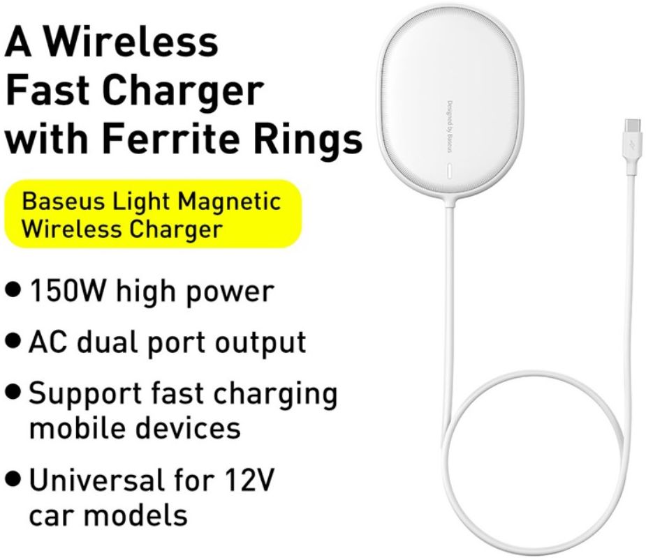 Baseus Light Magnetic Draadloze Oplader voor MagSafe Wit afbeelding 14