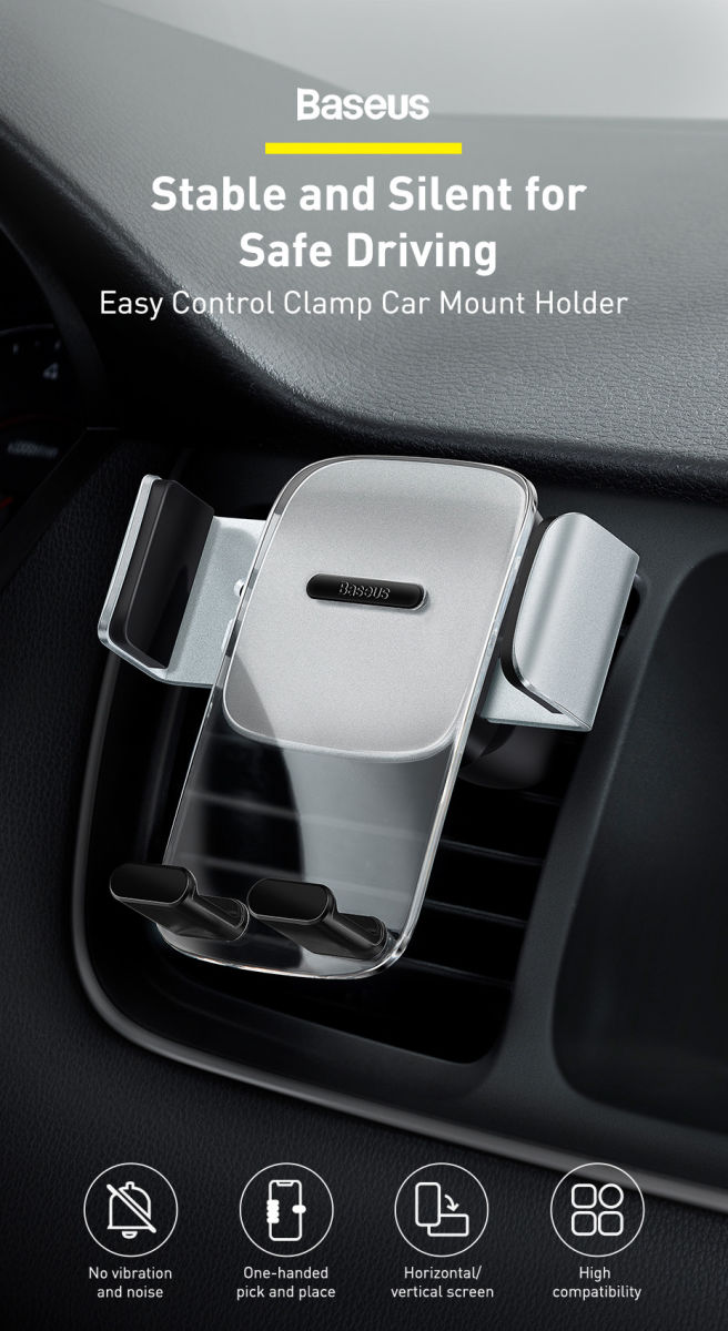 Baseus Easy Control Telefoonhouder Auto voor Ventilatierooster Zilver afbeelding 9