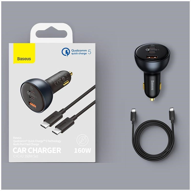 Baseus USB-A / USB-C Autolader 160W + USB-C naar USB-C 100W 1M Kabel afbeelding 6