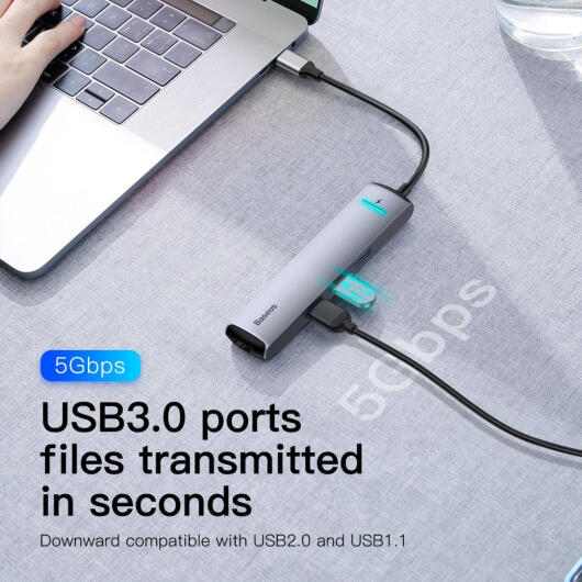 Baseus USB 3.0 / USB-C PD 87W / HDMI 4K / RJ45 LAN Laptop/Macbook Hub afbeelding 8