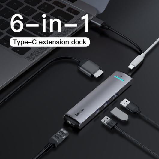 Baseus USB 3.0 / USB-C PD 87W / HDMI 4K / RJ45 LAN Laptop/Macbook Hub afbeelding 9
