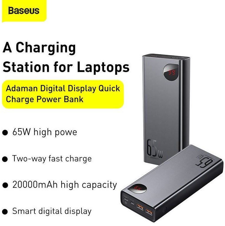 Baseus Adaman 65W PD Powerbank 20.000 mAh Fast Charge Zwart afbeelding 5