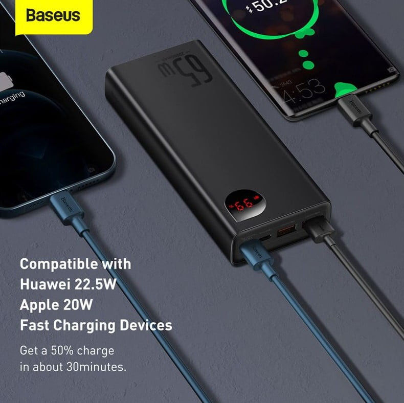 Baseus Adaman 65W PD Powerbank 20.000 mAh Fast Charge Zwart afbeelding 6