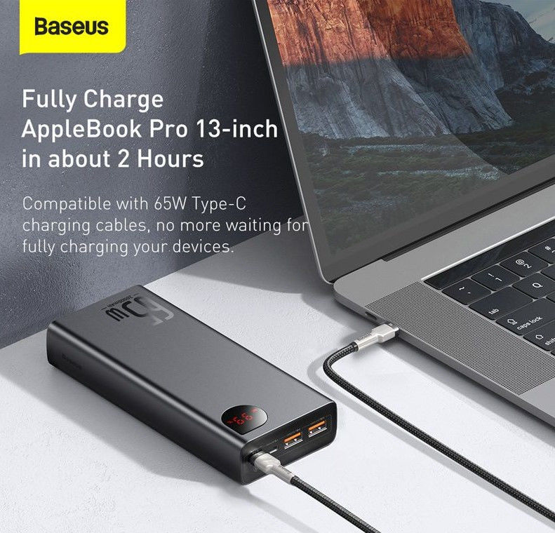 Baseus Adaman 65W PD Powerbank 20.000 mAh Fast Charge Zwart afbeelding 7