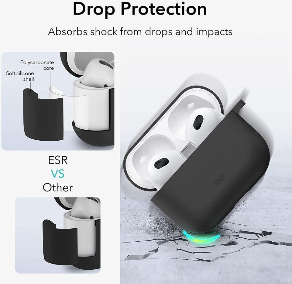 ESR Bounce Apple AirPods 3 Siliconen Hoesje Zwart afbeelding 6