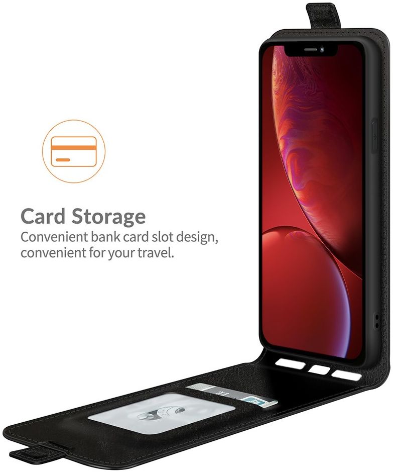 Apple iPhone 13 Hoesje Verticale Flip Wallet Case Kunstleer Zwart afbeelding 3
