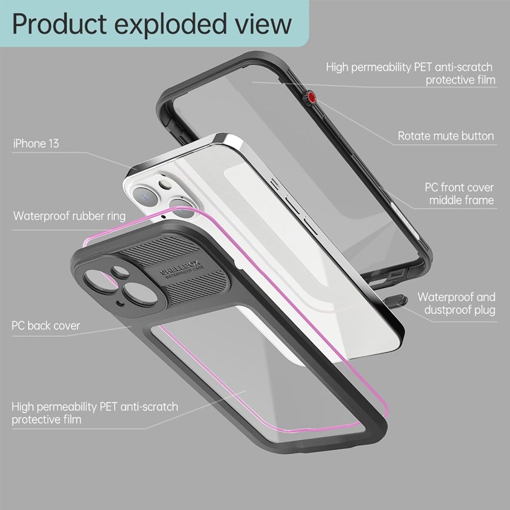 Apple iPhone 13 Hoesje Waterdicht Full Protect Case Transparant/Zwart afbeelding 11