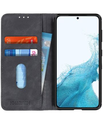 KHAZNEH Samsung Galaxy S22 Hoesje Retro Wallet Book Case Zwart Hoesjes