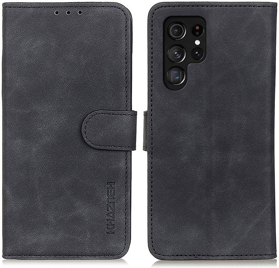 KHAZNEH Samsung Galaxy S22 Ultra Hoesje Retro Wallet Book Case Zwart afbeelding 3