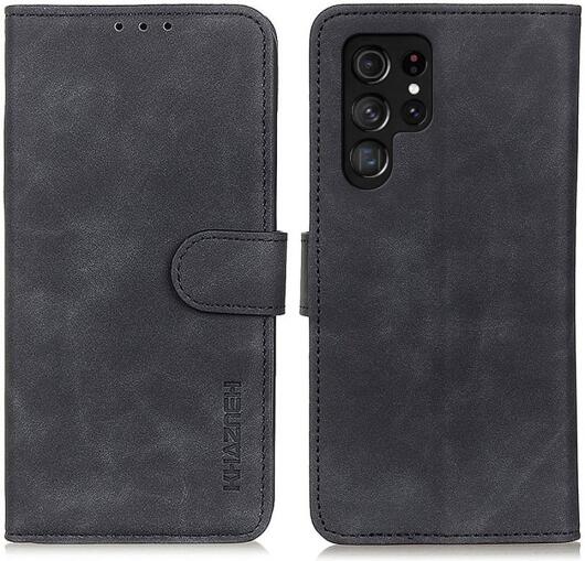 KHAZNEH Samsung Galaxy S22 Ultra Hoesje Retro Wallet Book Case Zwart afbeelding 3
