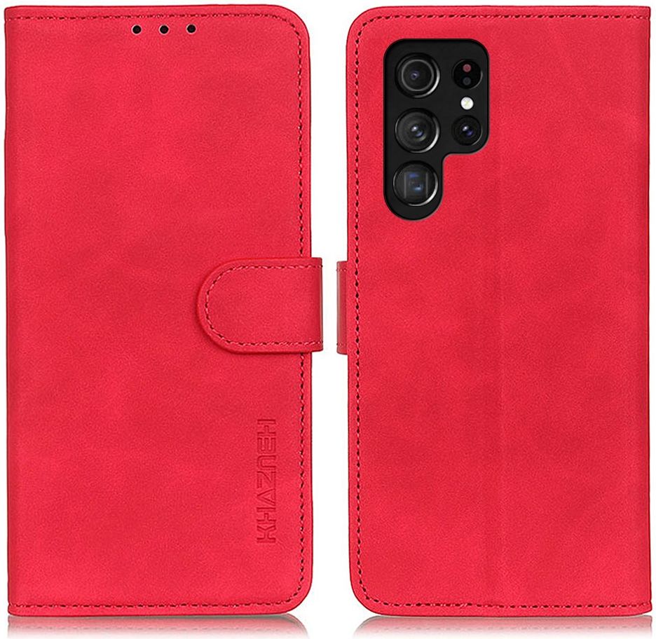 KHAZNEH Samsung Galaxy S22 Ultra Hoesje Retro Wallet Book Case Rood afbeelding 3