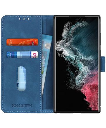 KHAZNEH Samsung Galaxy S22 Ultra Hoesje Retro Wallet Book Case Blauw Hoesjes