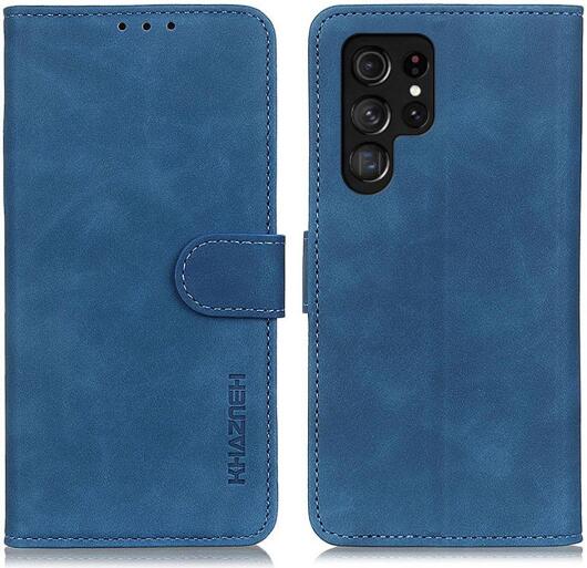 KHAZNEH Samsung Galaxy S22 Ultra Hoesje Retro Wallet Book Case Blauw afbeelding 3