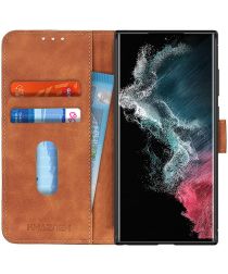 KHAZNEH Samsung Galaxy S22 Ultra Hoesje Retro Wallet Book Case Bruin