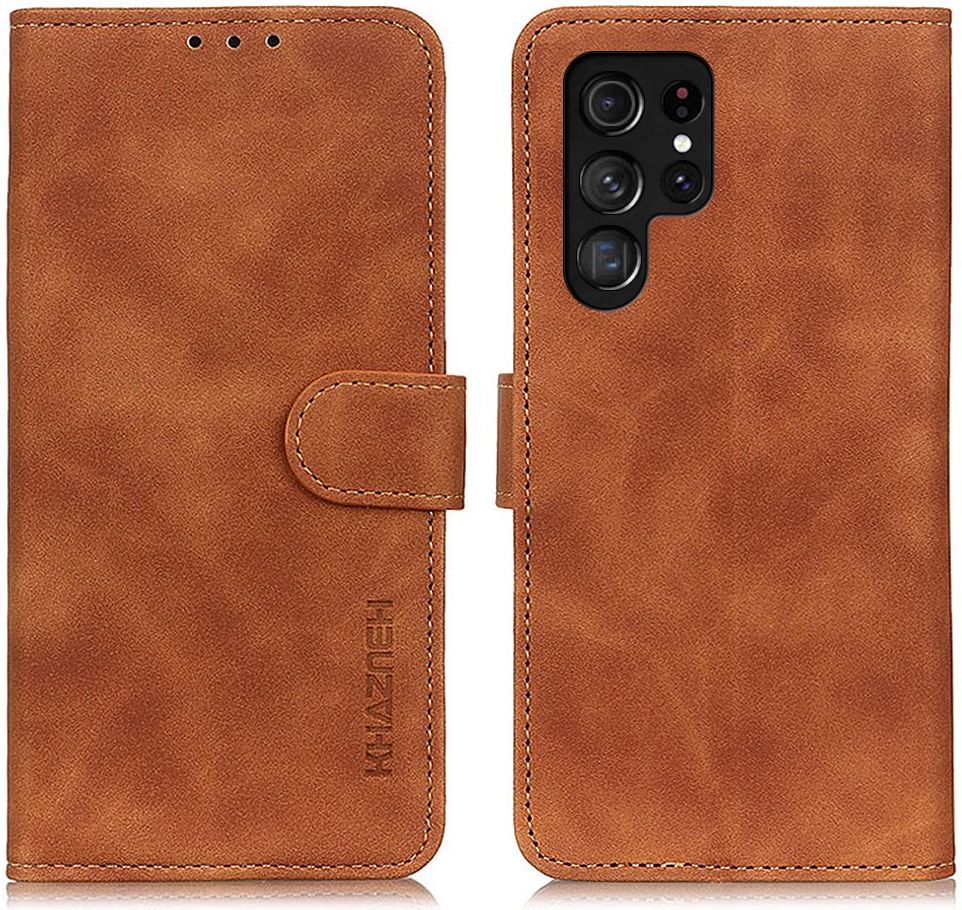 KHAZNEH Samsung Galaxy S22 Ultra Hoesje Retro Wallet Book Case Bruin afbeelding 3