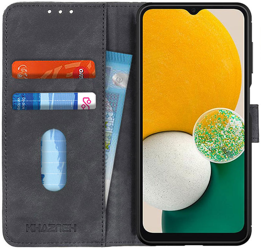 KHAZNEH Samsung Galaxy A13 5G/A04s Hoesje Retro Wallet Book Case Zwart afbeelding 1