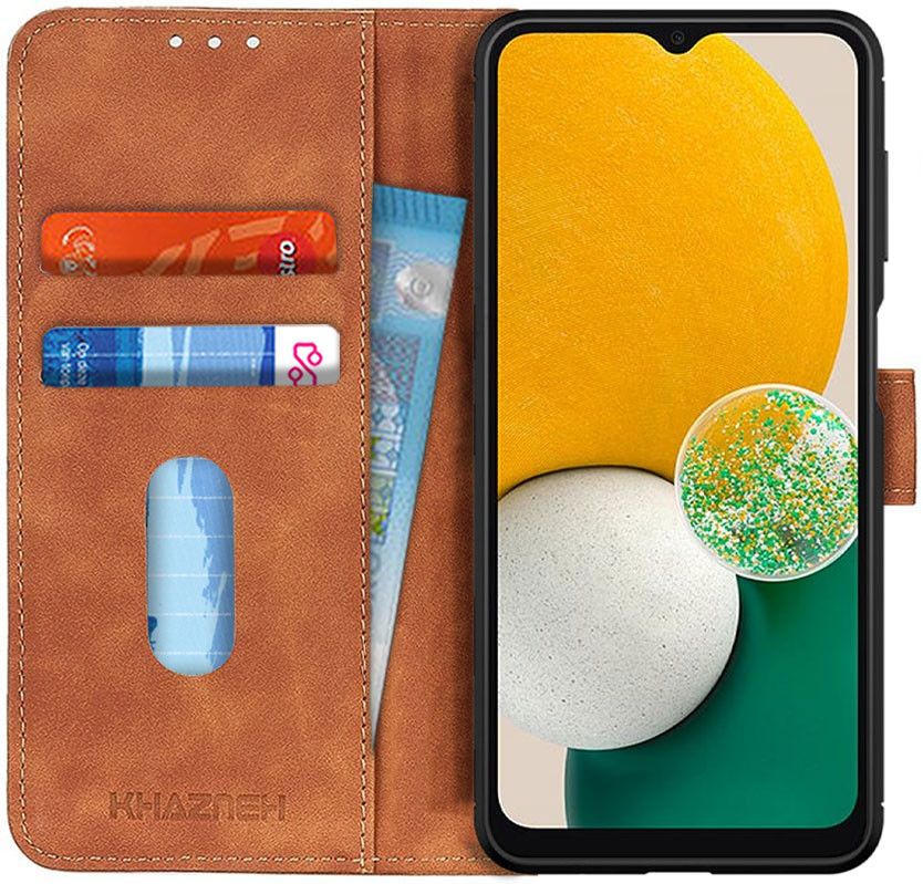 KHAZNEH Samsung Galaxy A13 5G/A04s Hoesje Retro Wallet Book Case Bruin afbeelding 1