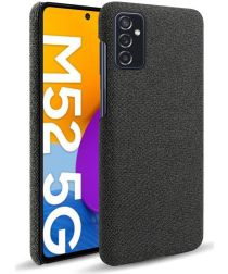 Samsung Galaxy M52 Hoesje Hard Plastic met Stoffen Afwerking Zwart
