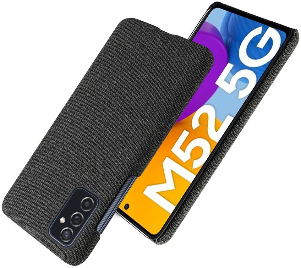 Samsung Galaxy M52 Hoesje Hard Plastic met Stoffen Afwerking Zwart afbeelding 2