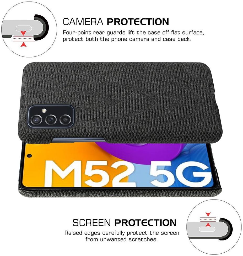 Samsung Galaxy M52 Hoesje Hard Plastic met Stoffen Afwerking Zwart afbeelding 5
