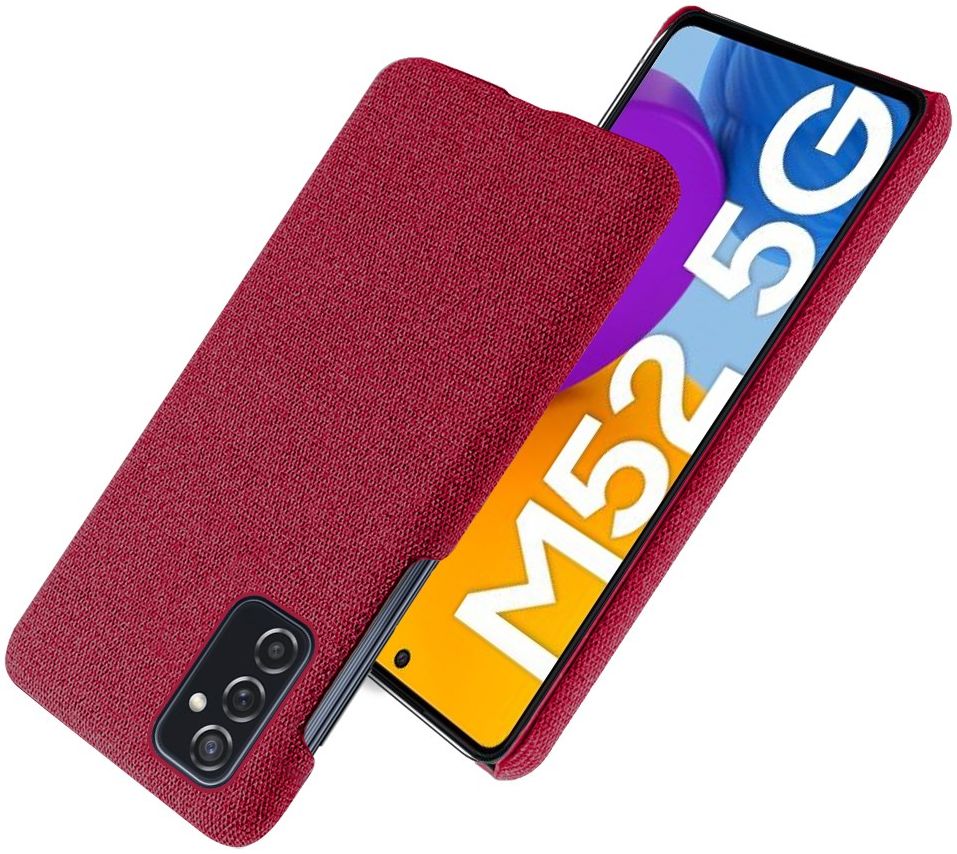 Samsung Galaxy M52 Hoesje Hard Plastic met Stoffen Afwerking Rood afbeelding 2