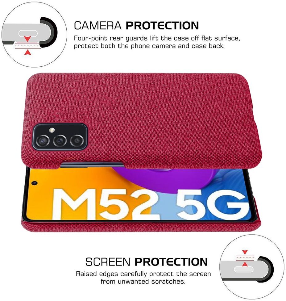 Samsung Galaxy M52 Hoesje Hard Plastic met Stoffen Afwerking Rood afbeelding 5