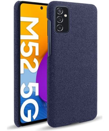 Samsung Galaxy M52 Hoesje Hard Plastic met Stoffen Afwerking Blauw Hoesjes