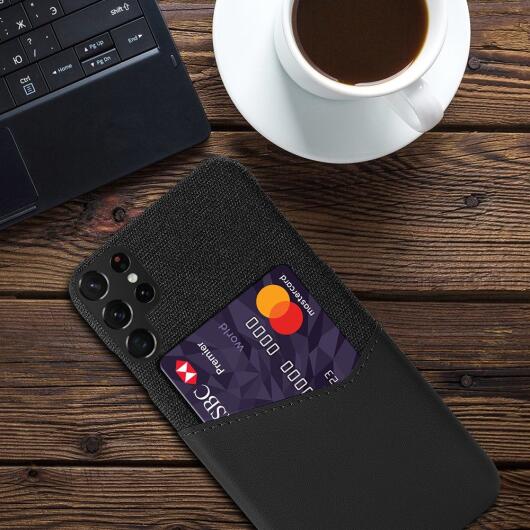 Samsung Galaxy S22 Ultra Hoesje Back Cover met Kaarthouder Zwart afbeelding 2