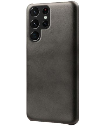 Samsung Galaxy S22 Ultra Hoesje Back Cover met Kunstleer Coating Zwart Hoesjes