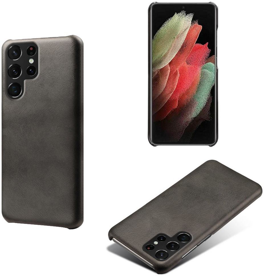 Samsung Galaxy S22 Ultra Hoesje Back Cover met Kunstleer Coating Zwart afbeelding 4