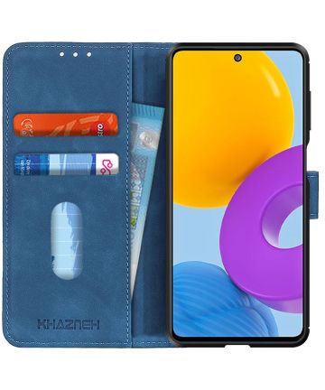 KHAZNEH Samsung Galaxy M52 5G Hoesje Retro Wallet Book Case Blauw Hoesjes