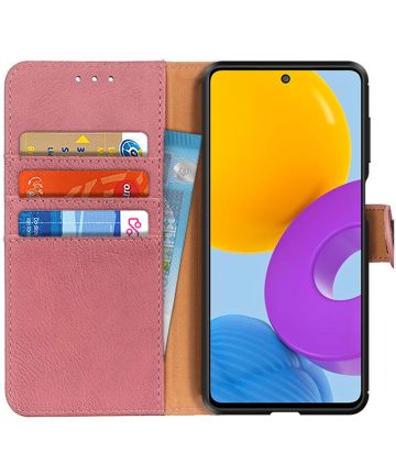 KHAZNEH Samsung Galaxy M52 Hoesje Portemonnee Book Case Roze Hoesjes