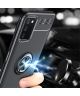 Samsung Galaxy A03s Hoesje Metalen Magnetische Ring Kickstand Zwart